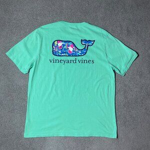 Vineyard Vines Sailing Whale Crewneck Green Short Sleeve Pocket Tee Men's Large
